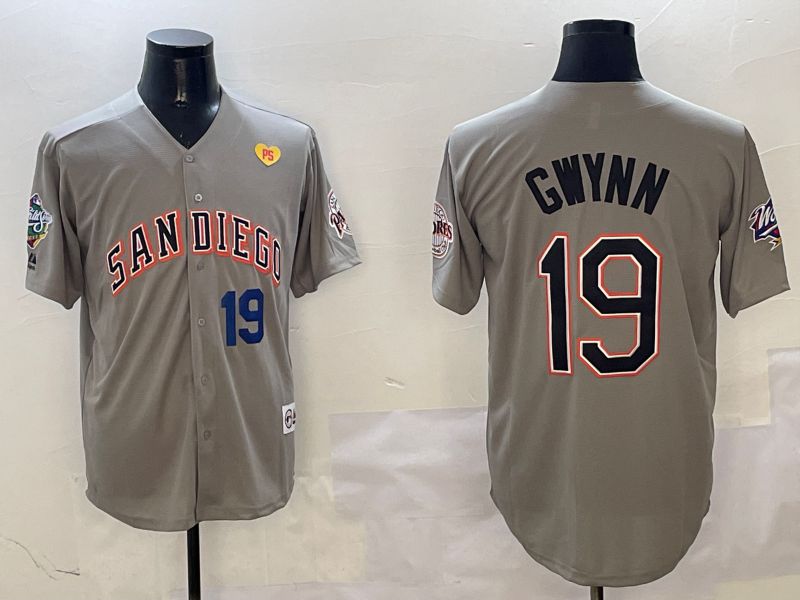 Men San Diego Padres 19 Gwynn Grey Throwback Game 2025 Nike MLB Jersey style 31210